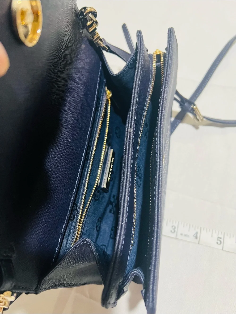 Tory Burch Navy and Cream Woven Crossbody